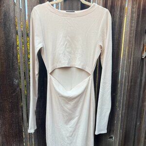 Vici Cream Ribbed Cut Out Bodycon Midi Dress
